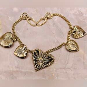 Gold Tone Bag Charm Chain of Hearts for Handbags and Purses. 13 inches long